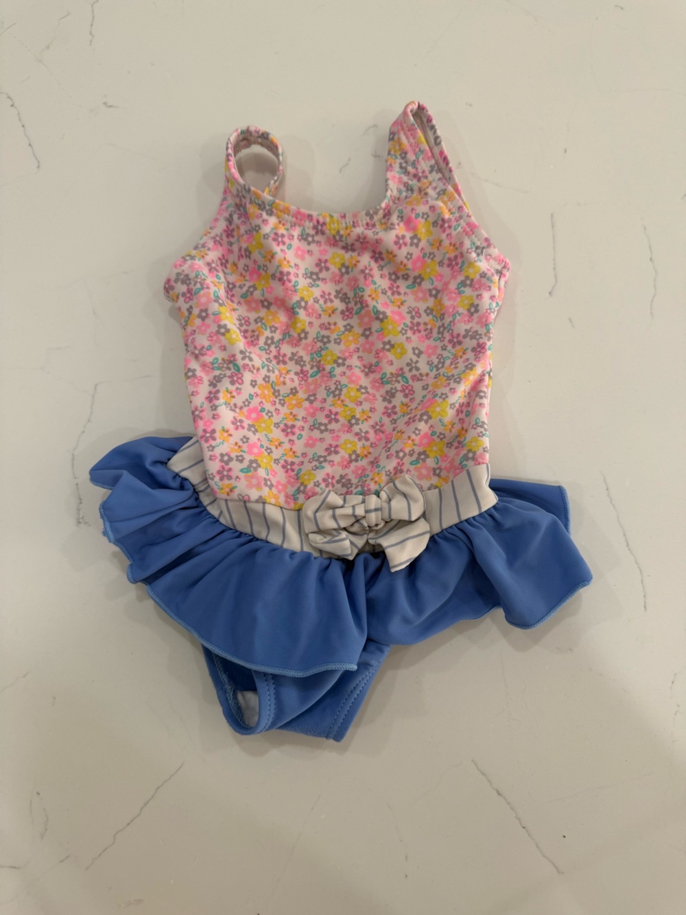 Girls’ Blue & Pink Floral Ruffled Swimsuit | Adorable Summer Swim